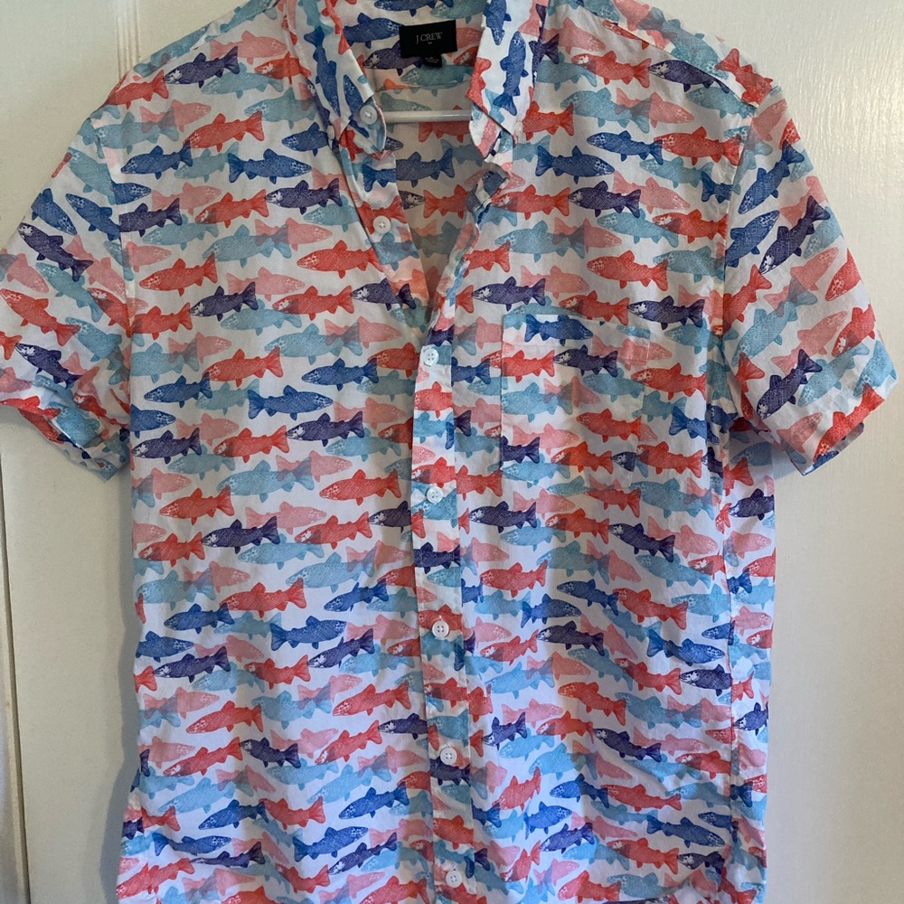 J. Crew Men’s Short Sleeve Button Down Fish Print